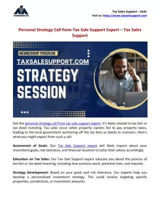 Personal Strategy Call from Tax Sale Support Expert - TaxSalesSupport