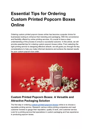 Essential Tips for Ordering Custom Printed Popcorn Boxes Online