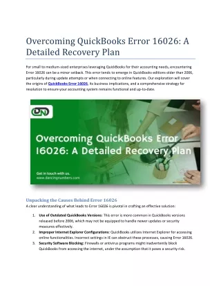 Overcoming QuickBooks Error 16026 A Detailed Recovery Plan