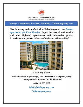 Pattaya Apartments For Rent Monthly  Globaltopgroup.com