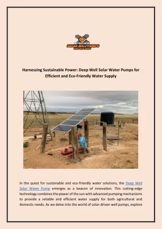 Harnessing Sustainable Power: Deep Well Solar Water Pumps