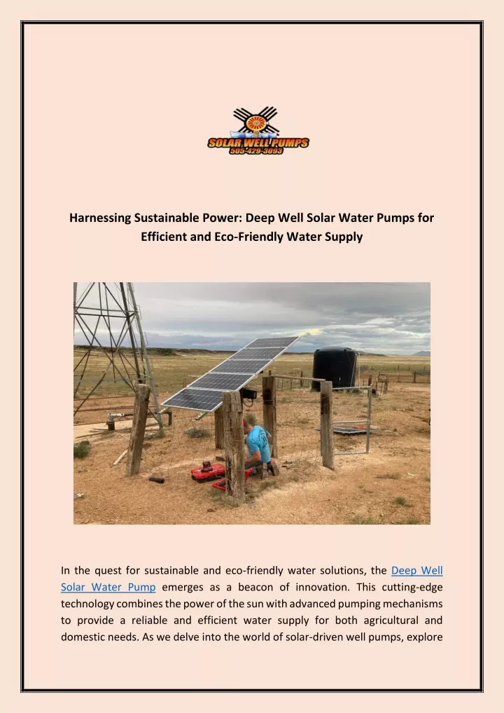 harnessing sustainable power deep well solar