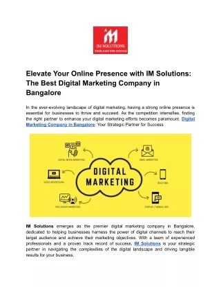Elevate Your Online Presence with IM Solutions_ The Best Digital Marketing Company in Bangalore