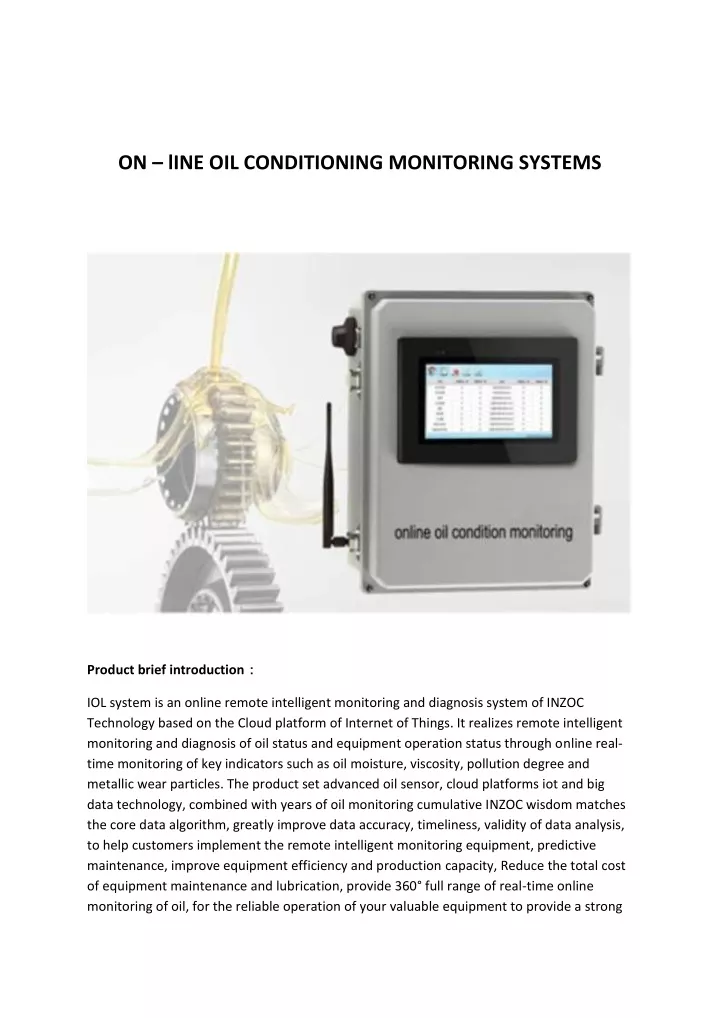 on line oil conditioning monitoring systems