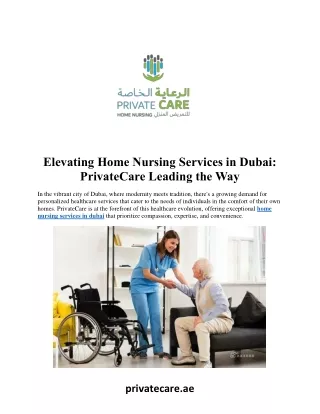 Elevating Home Nursing Services in Dubai:  PrivateCare Leading the Way