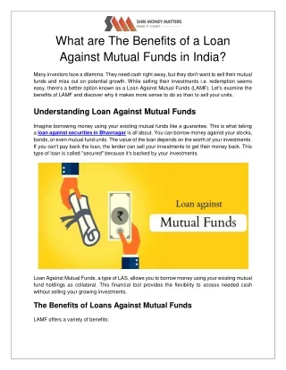 What are The Benefits of a Loan Against Mutual Funds in India