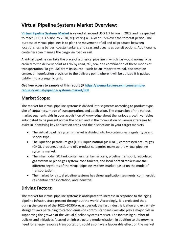 virtual pipeline systems market overview