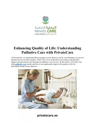 Enhancing Quality of Life: Understanding  Palliative Care with PrivateCare