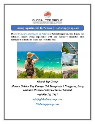 Luxury Apartments In Pattaya  Globaltopgroup.com