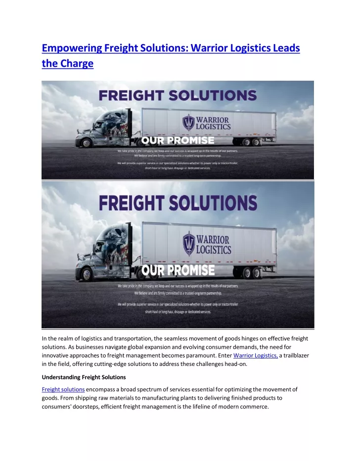 empowering freight solutions warrior logistics