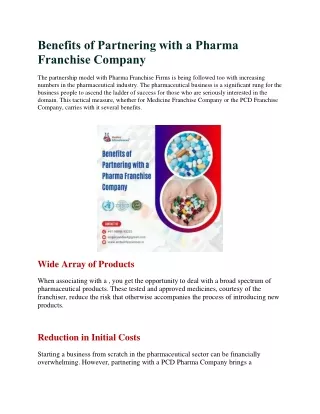 Benefits of Partnering with a Pharma Franchise Company