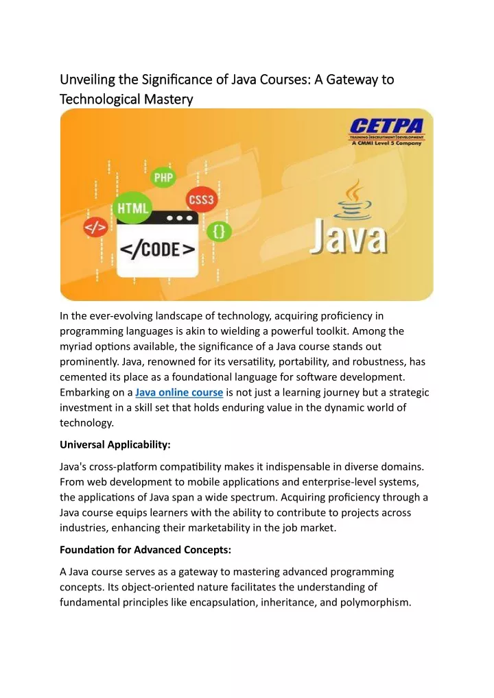 unveiling the significance of java courses