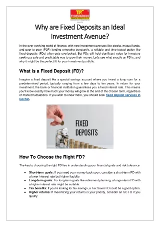 Why are Fixed Deposits an Ideal Investment Avenue