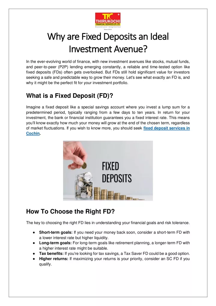 why are fixed deposits an ideal why are fixed