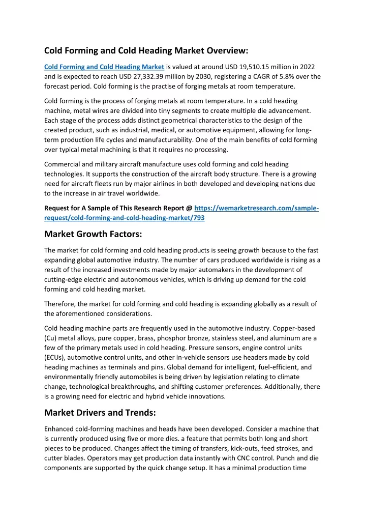 cold forming and cold heading market overview