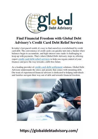 Find Financial Freedom with Global Debt Advisory's Credit Card Debt Relief Servi