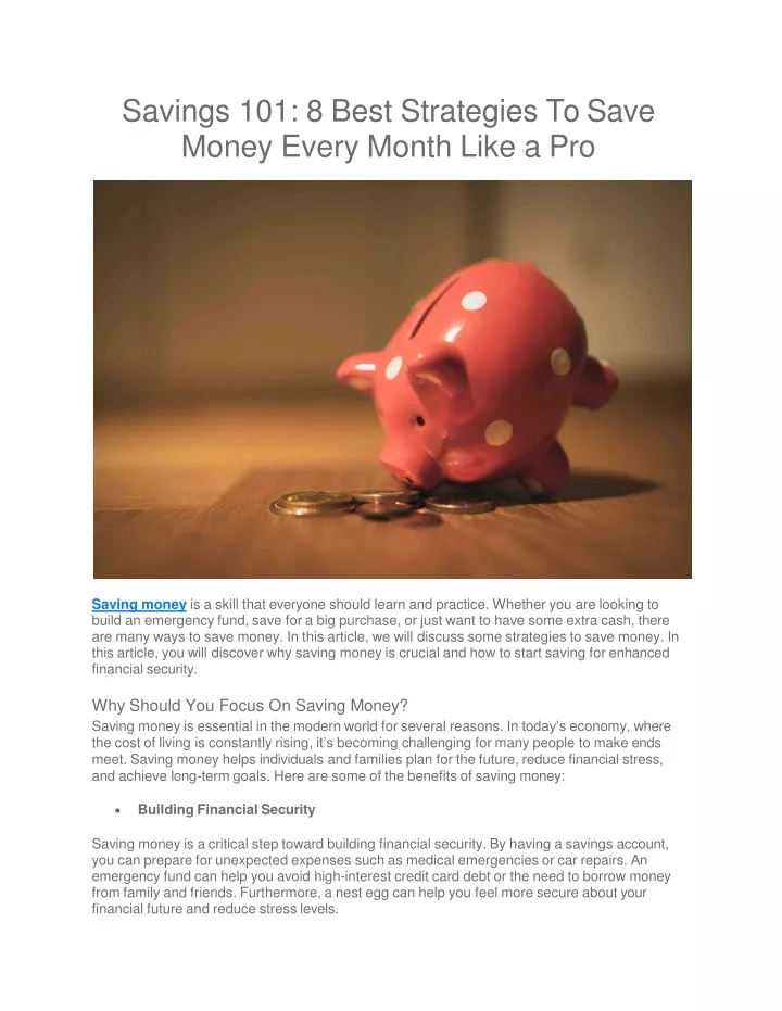 savings 101 8 best strategies to save money every month like a pro