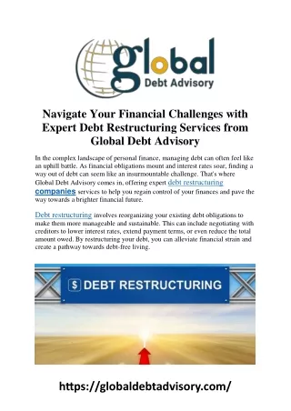 Navigate Your Financial Challenges with Expert Debt Restructuring Services from