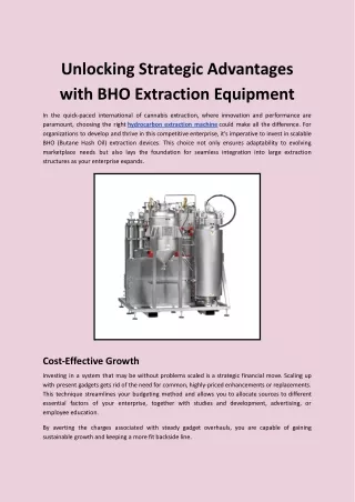 Unlocking Strategic Advantages with BHO Extraction Equipment