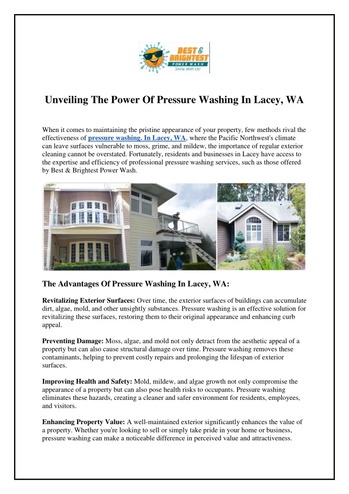 unveiling the power of pressure washing in lacey