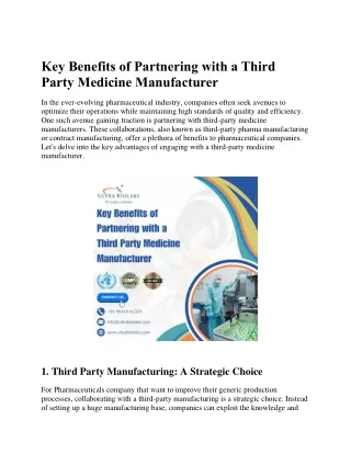 Key Benefits of Partnering with a Third Party Medicine Manufacturer