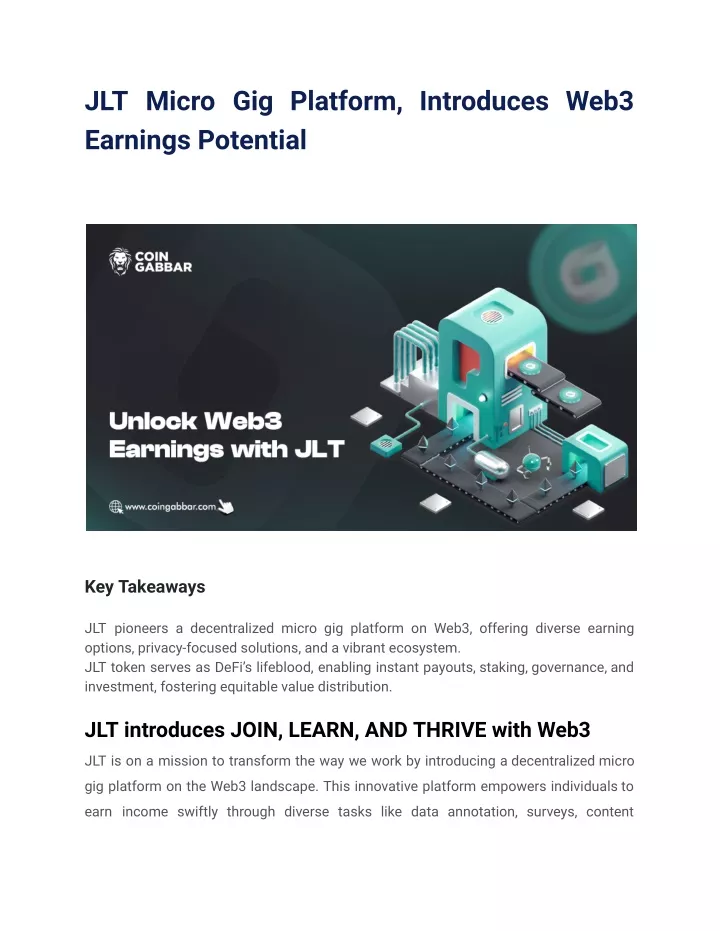 jlt micro gig platform introduces web3 earnings