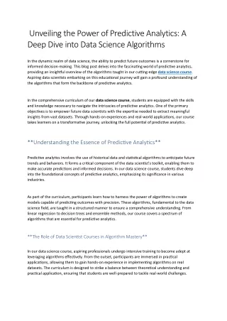unveiling the power of predictive analytics