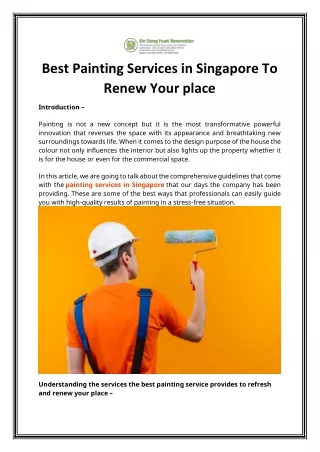 Best Painting Services in Singapore To Renew Your place