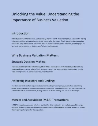Understanding the Importance of Business Valuation