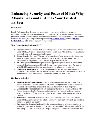locksmith IN Atlanta - Atlanta Locksmith LLC
