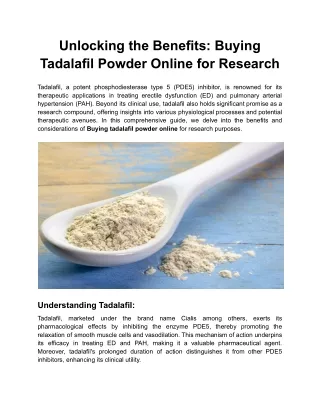 Unlocking the Benefits Buying Tadalafil Powder Online for Research