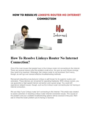 How To Resolve Linksys Router No Internet Connection Issue
