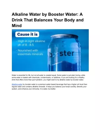 Alkaline Water by Booster Water:  A Drink That Balances Your Body and Mind