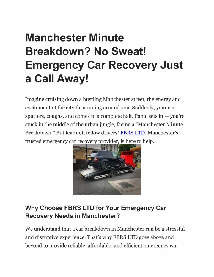 manchester minute breakdown no sweat emergency