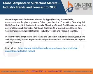 Global Amphoteric Surfactant Market – Industry Trends and Forecast to 2030