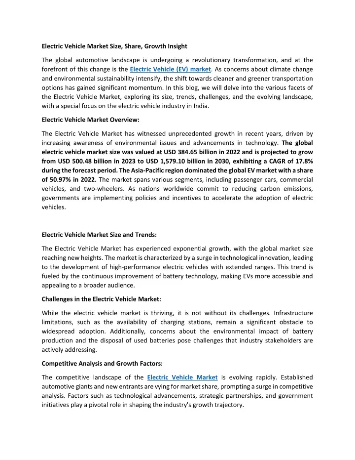 electric vehicle market size share growth insight