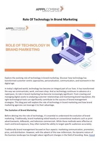 Role Of Technology In Brand Marketing