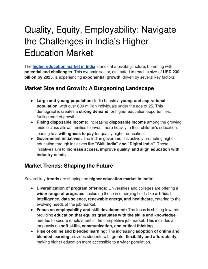 quality equity employability navigate the challenges in india s higher education market