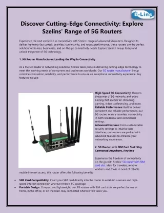 Discover Cutting-Edge Connectivity Explore Szelins' Range of 5G Routers