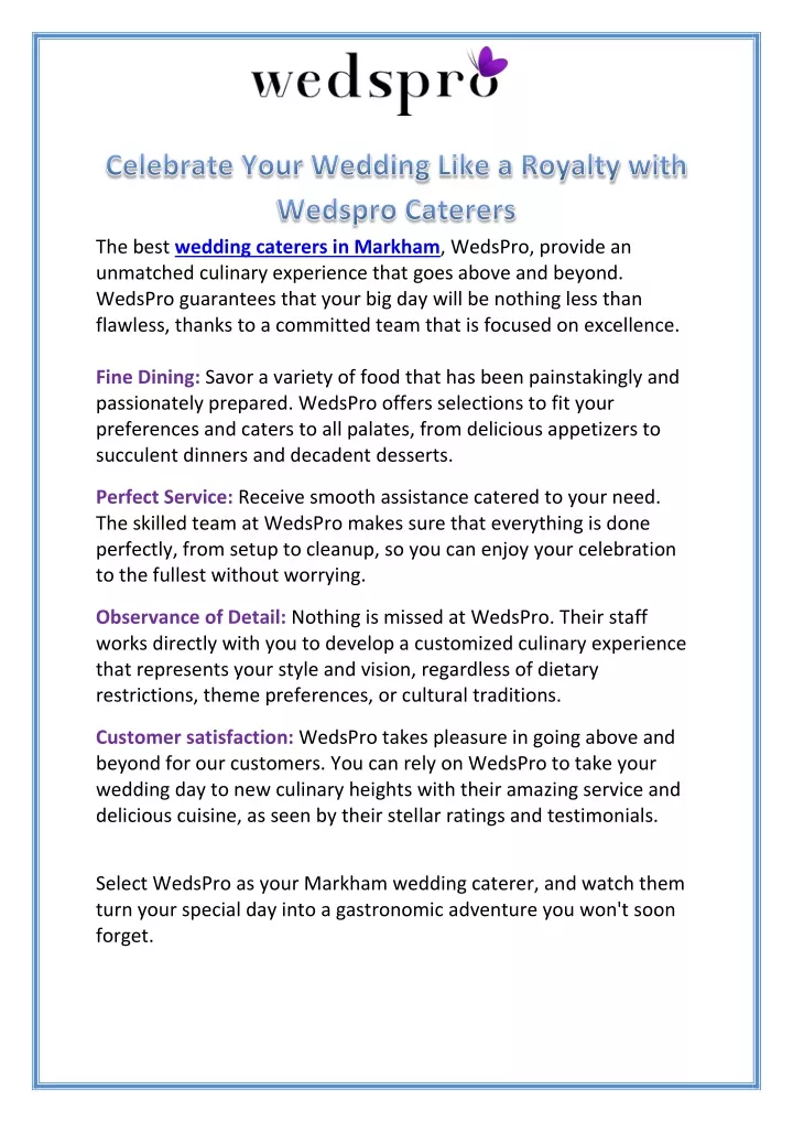the best wedding caterers in markham wedspro