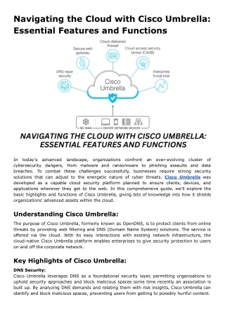 Navigating the Cloud with Cisco Umbrella: Essential Features and Functions