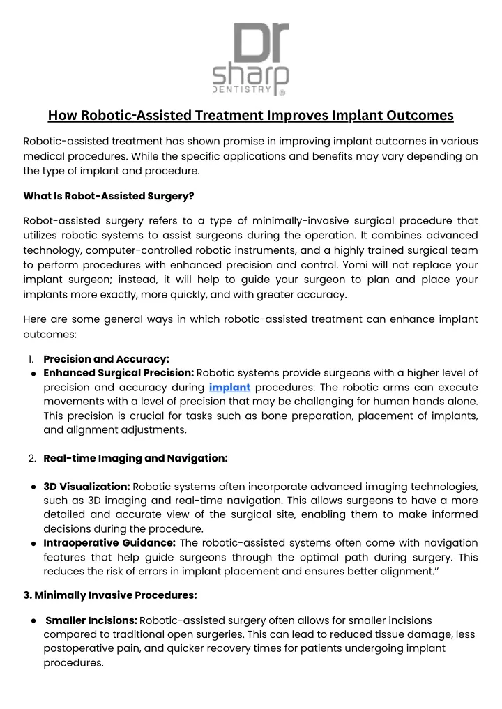 how robotic assisted treatment improves implant
