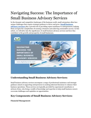 Key Components of Small Business Advisory Services