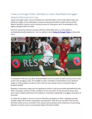 Turkey Vs Portugal  Montella on Güler's Real Madrid Struggles Ahead of Euro 2024