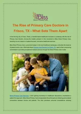 The Rise of Primary Care Doctors in Frisco, TX - What Sets Them Apart