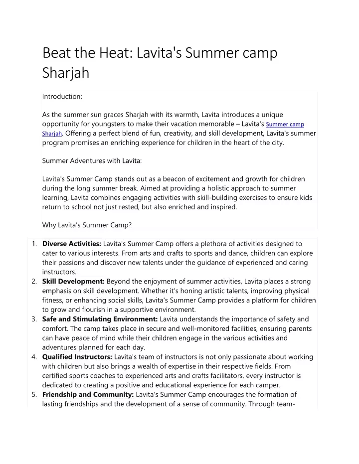 beat the heat lavita s summer camp sharjah