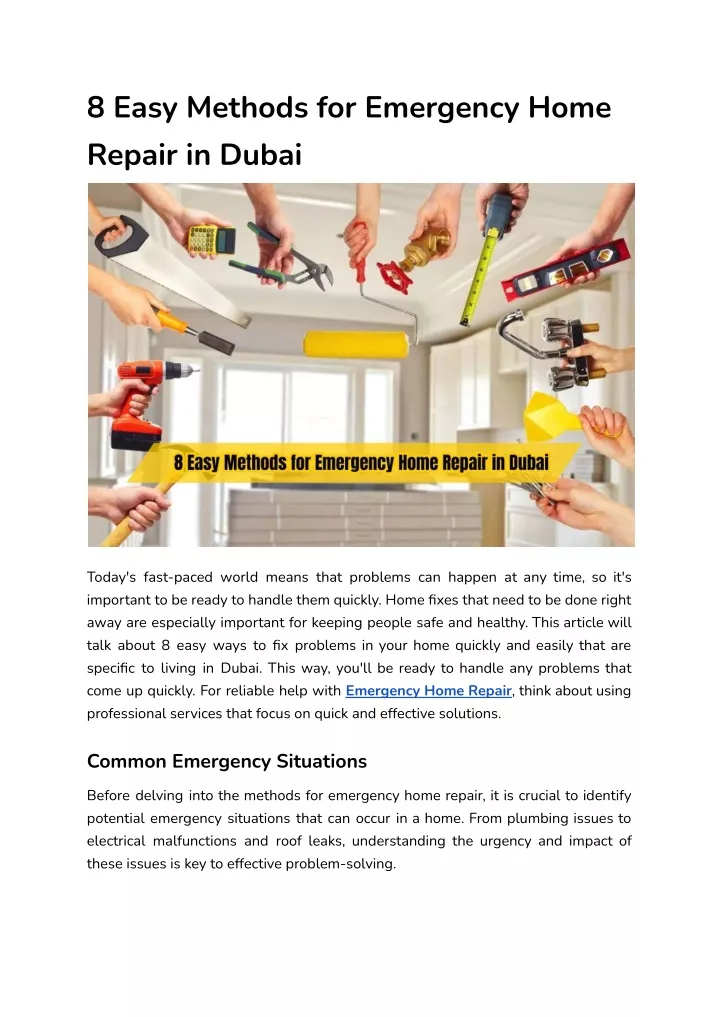 8 easy methods for emergency home repair in dubai