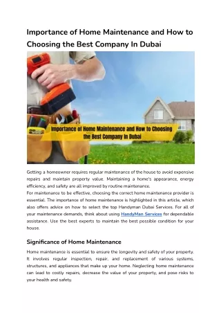 Importance of Home Maintenance and How to  Choosing the Best Company In Dubai
