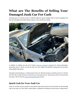 What are The Benefits of Selling Your Damaged Junk Car For Cash