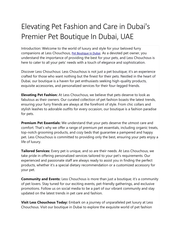 elevating pet fashion and care in dubai s premier